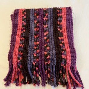 Scarf, multicolor strips. Joe Boxer acrylic scarf. 60" long, purple, pink, black